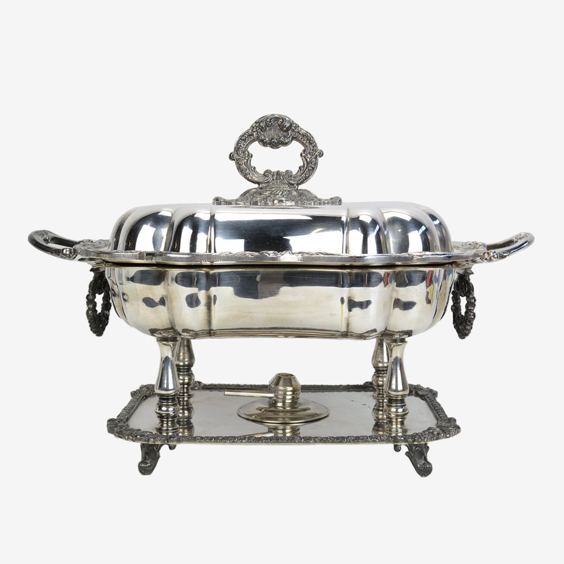 Antique Baroque Style Silver Plate Chafing Dish Food Warmer on Stand (1 of 14)