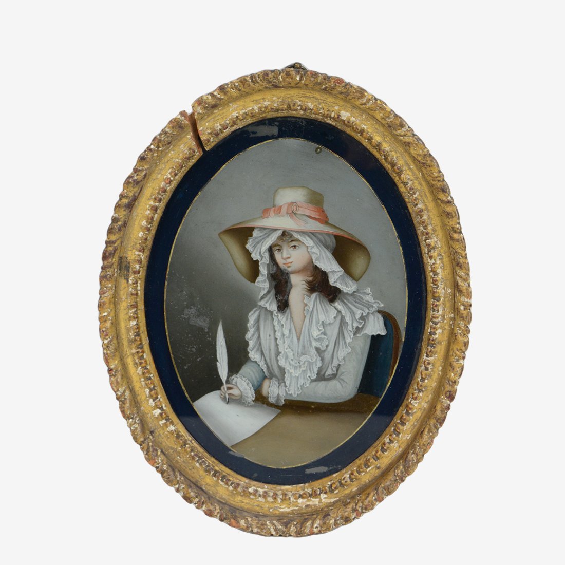 Antique Early 19thC Small Reverse Glass Painting Young Man in Drag (1 of 7)