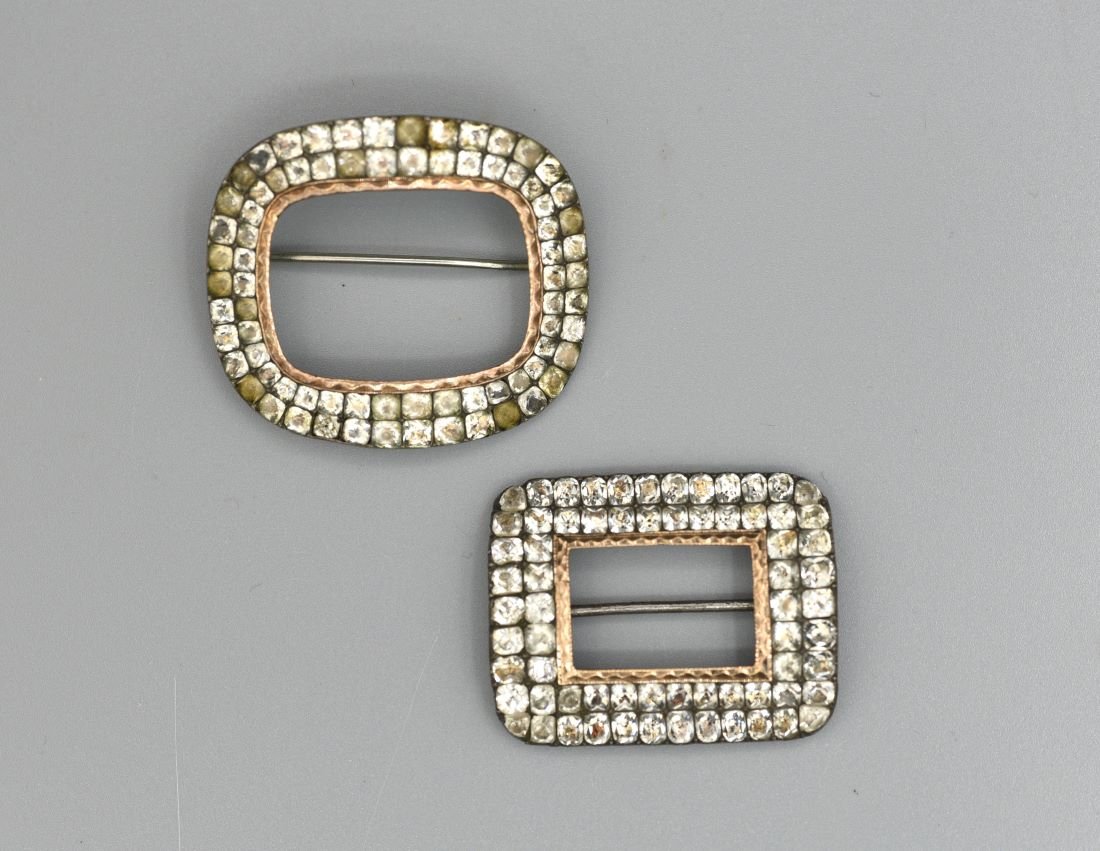 Two 18th-19thC Georgian Antique Foil Paste Jewelry Buckle Brooches (1 of 10)