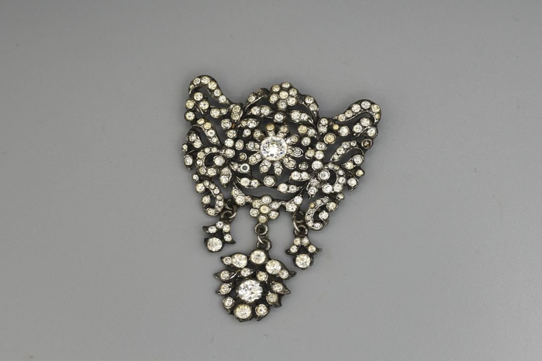 Large Antique Victorian Georgian Revival Clear Paste Corsage Brooch (1 of 6)