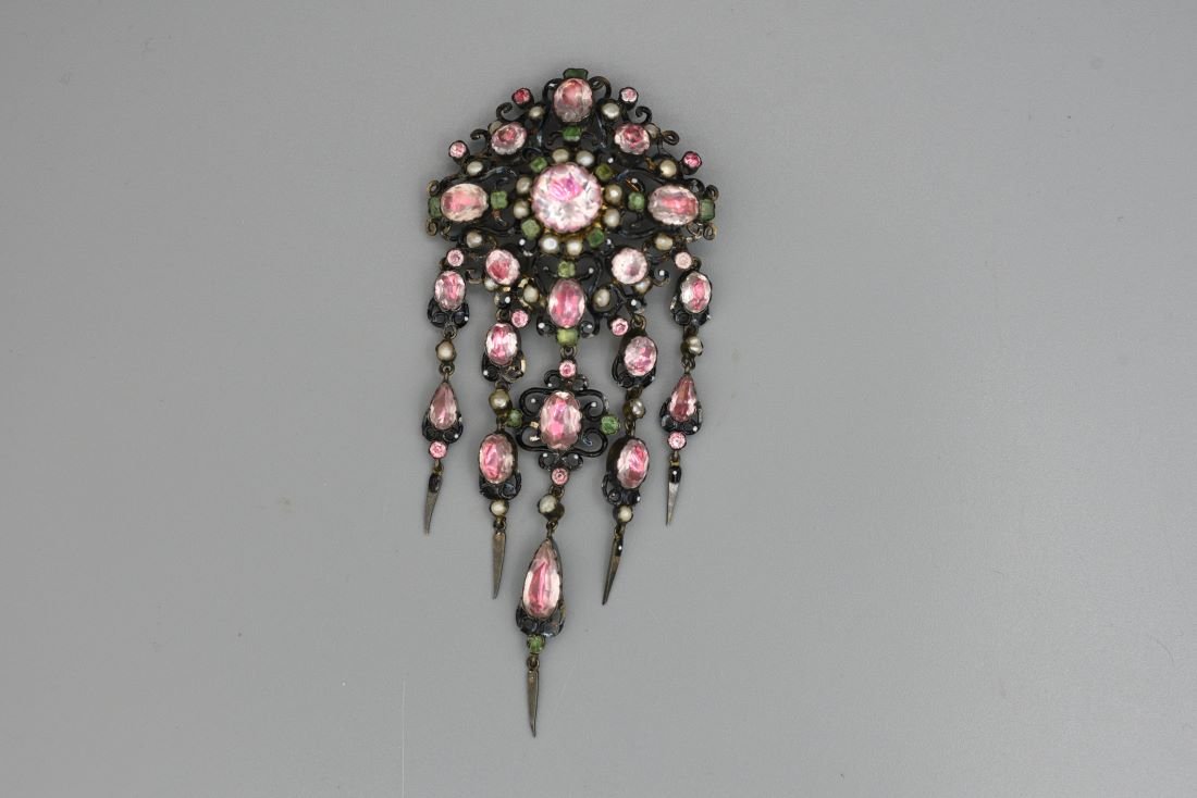 Antique Georgian Silver Watermelon and Green Paste Corsage Pendant (1 of 7)