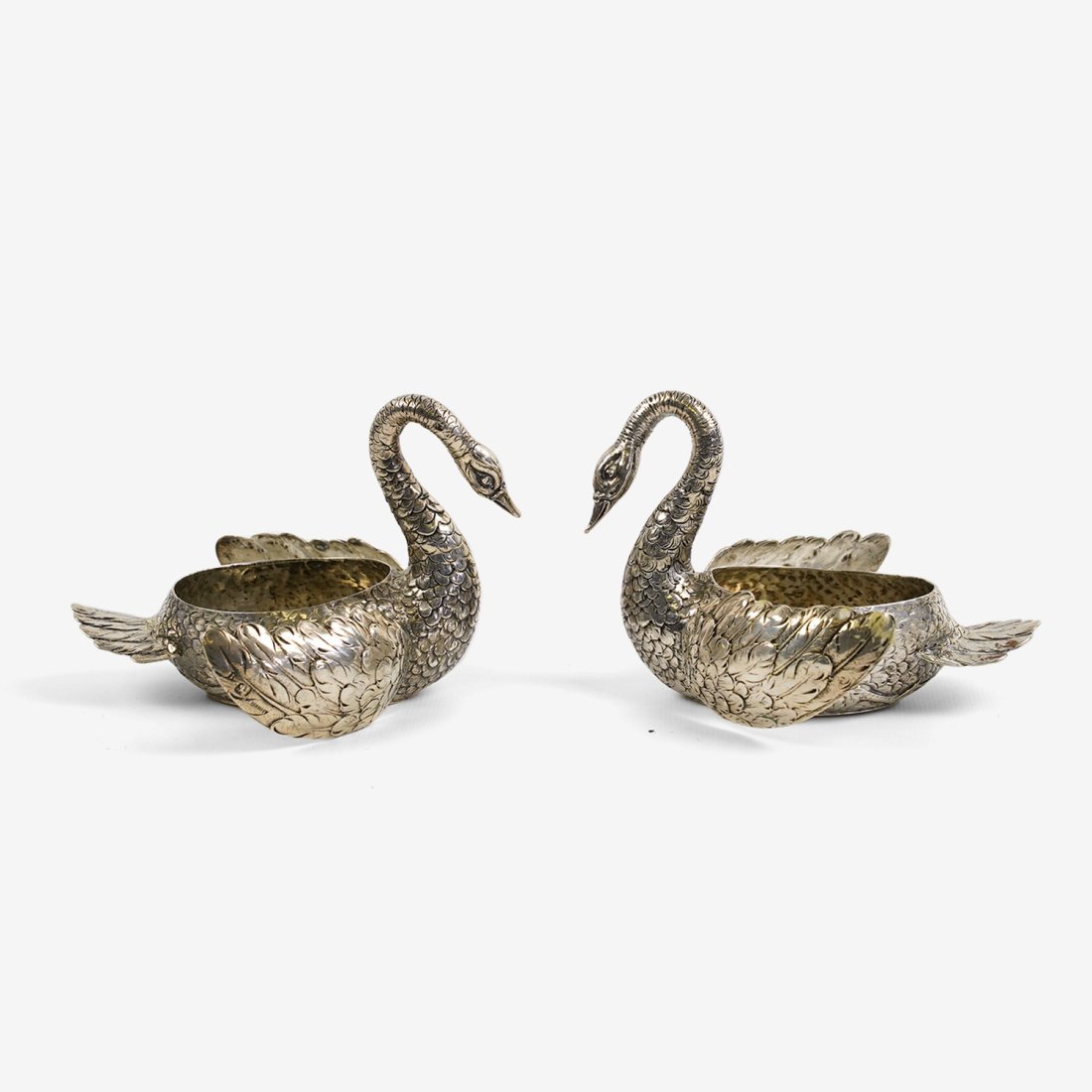 Pair Antique Continental Figural Silver Swan Master Salt Bowls w/Hinged Wings (1 of 15)