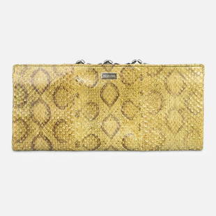 SERGIO ROSSI Snakeskin Clutch: Shoulder strap included.