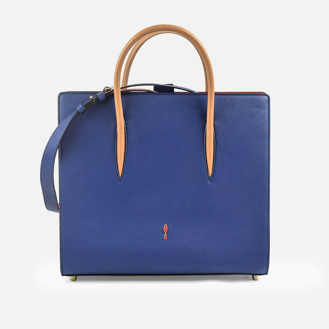 CHRISTIAN LOUBOUTIN Calfskin Patent Spiked Large Paloma Blue (1 of 17)