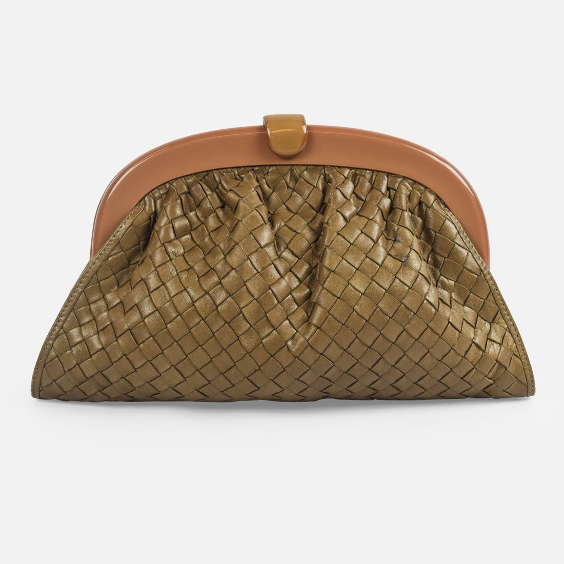 BOTTEGA VENETA Vintage Woven Leather Lucite Frame Clutch (1 of 11)