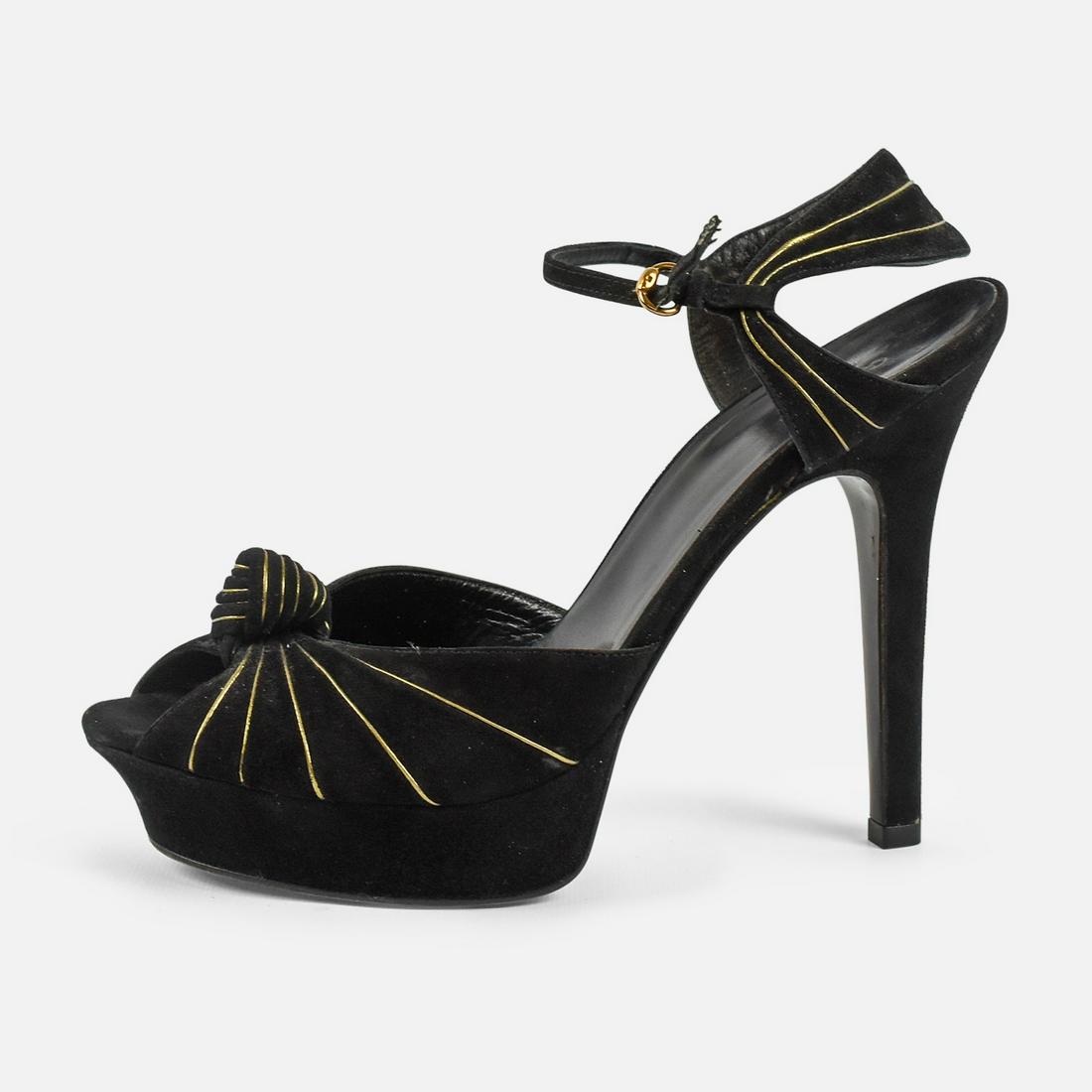 GUCCI Kelly Knot Suede Platform Heels in Black Size 9.5 B: Made in Italy.