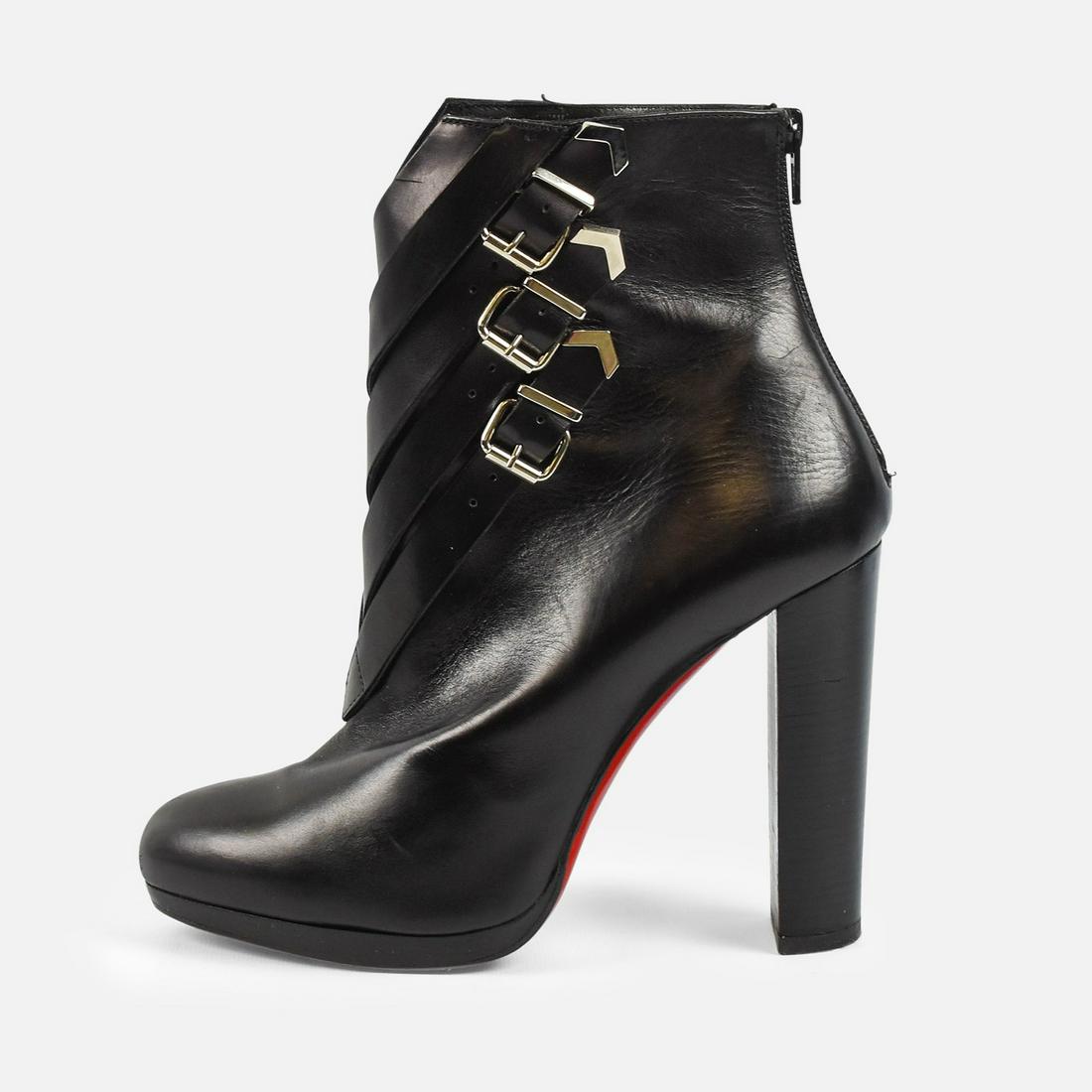 CHRISTIAN LOUBOUTIN Black Troop 120 Shiny Calfskin Leather Ankle Boots  Size 40.5 (1 of 8)