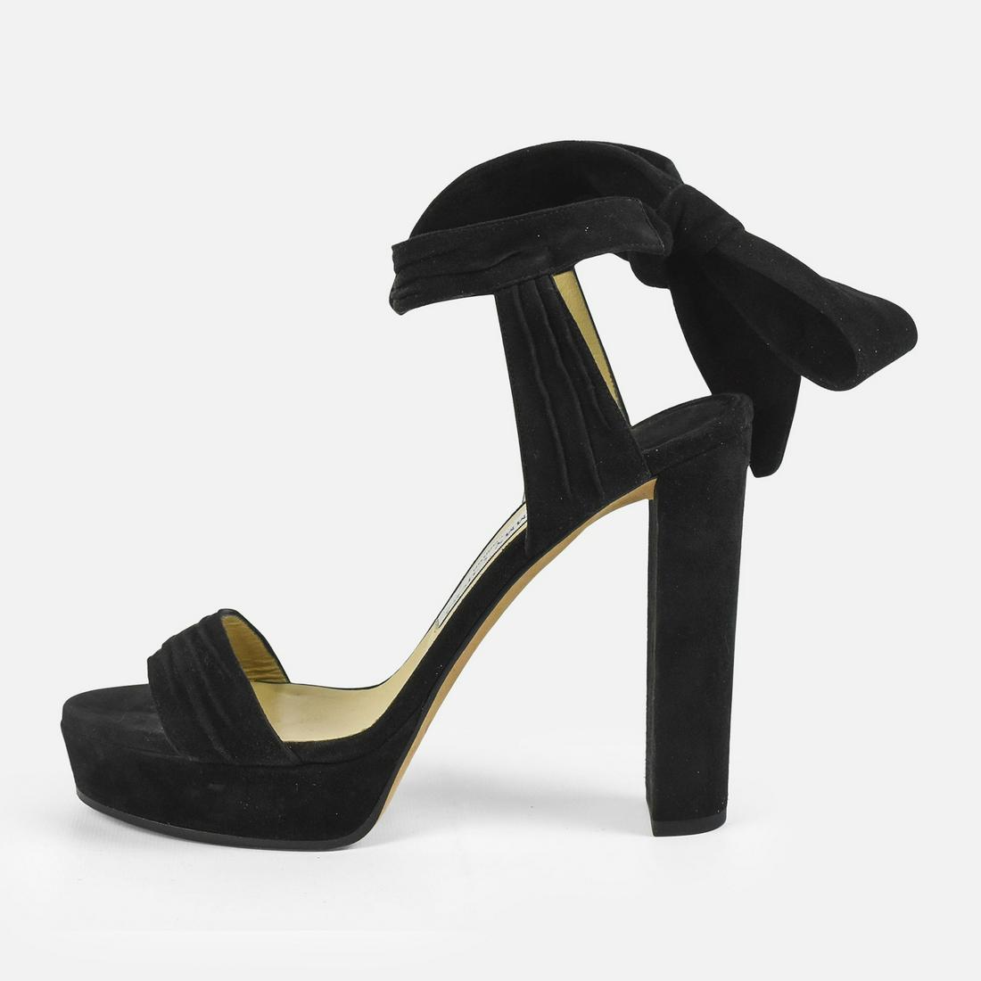 JIMMY CHOO Black Pleated Suede Kaytrin Ankle Wrap Platform Sandals Size 40 (1 of 9)
