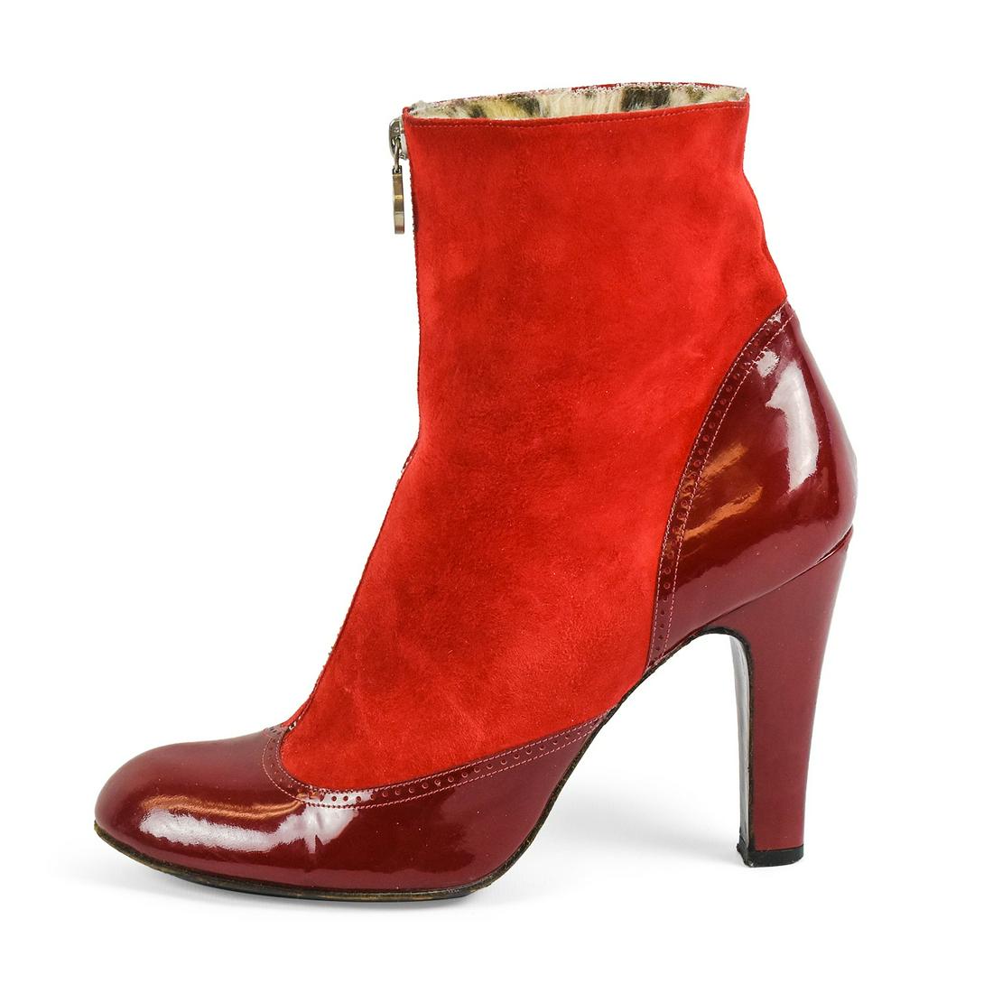 MARC JACOBS Red Suede Patent Leather Boots Size 10 (1 of 9)