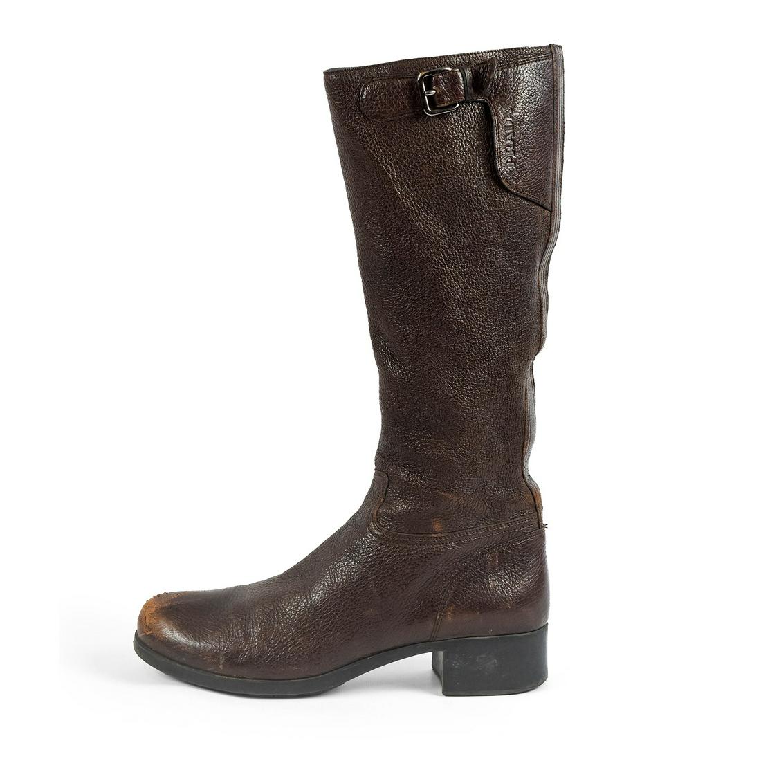 PRADA Brown Leather Buckle Boots Size 10 (1 of 16)