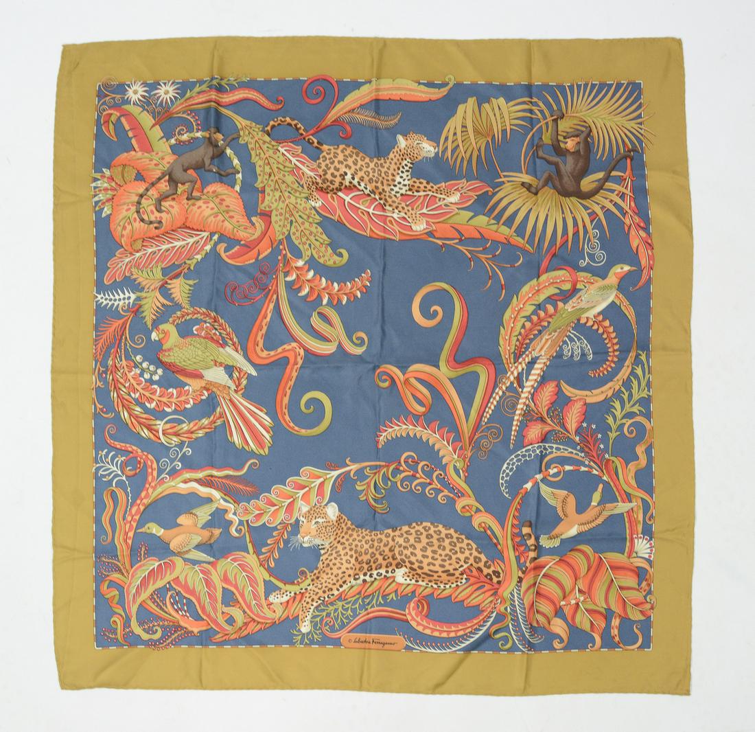 SALVATORE FERRAGAMO Jungle Silk Scarf: Made in Itay. 100% Silk.