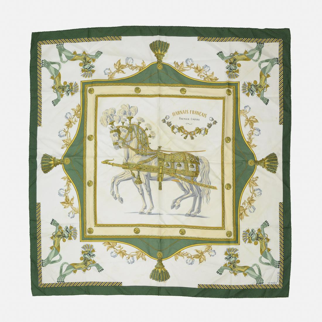 HERMES Green Harnais Francais Premier Empire Hugo Grygkar Silk Scarf (1 of 7)