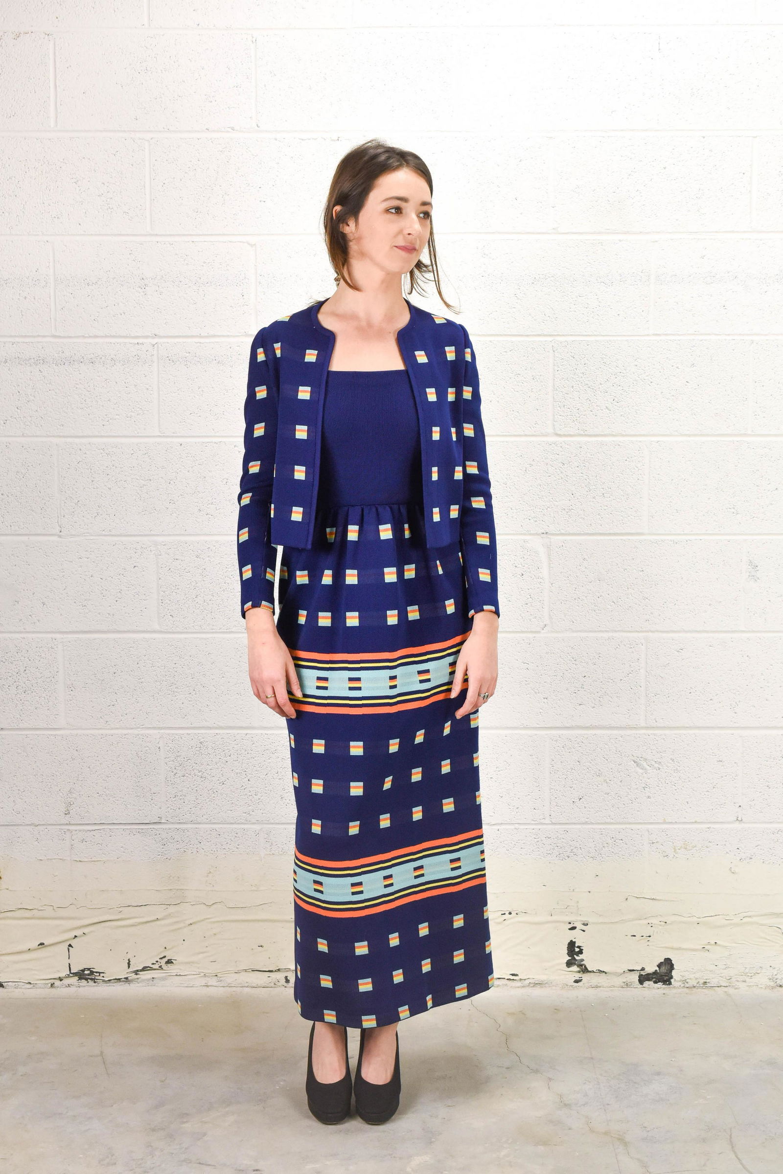 VINTAGE ITALIAN 1960's Navy Blue Knit Dress and Jacket Size 8 (1 of 11)