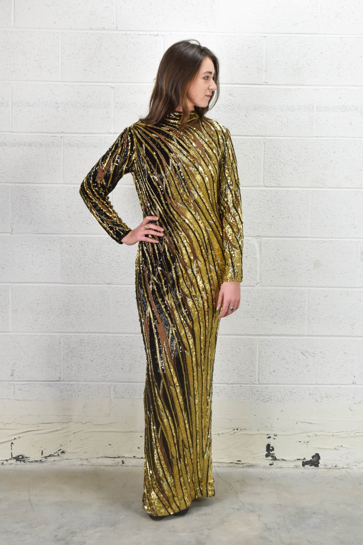 BOB MACKEY Vintage 1980's Beaded Silk Gown Size 8 (1 of 14)