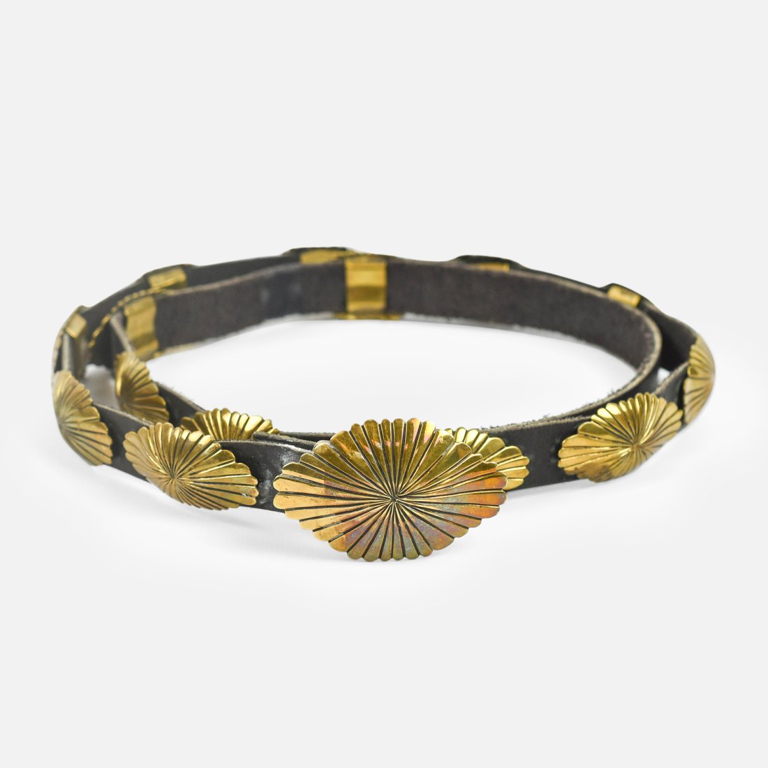 ORVILLE TSINNIE Native American Leather Brass Concho Belt Signed (1 of 4)