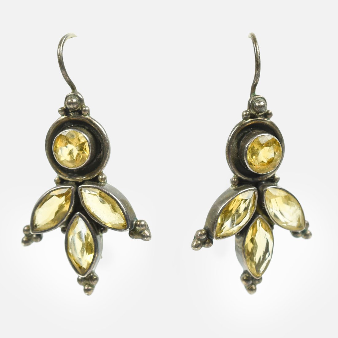 VINTAGE STERLING SILVER CITRINE  Drop Dangle Pierced Earrings (1 of 3)