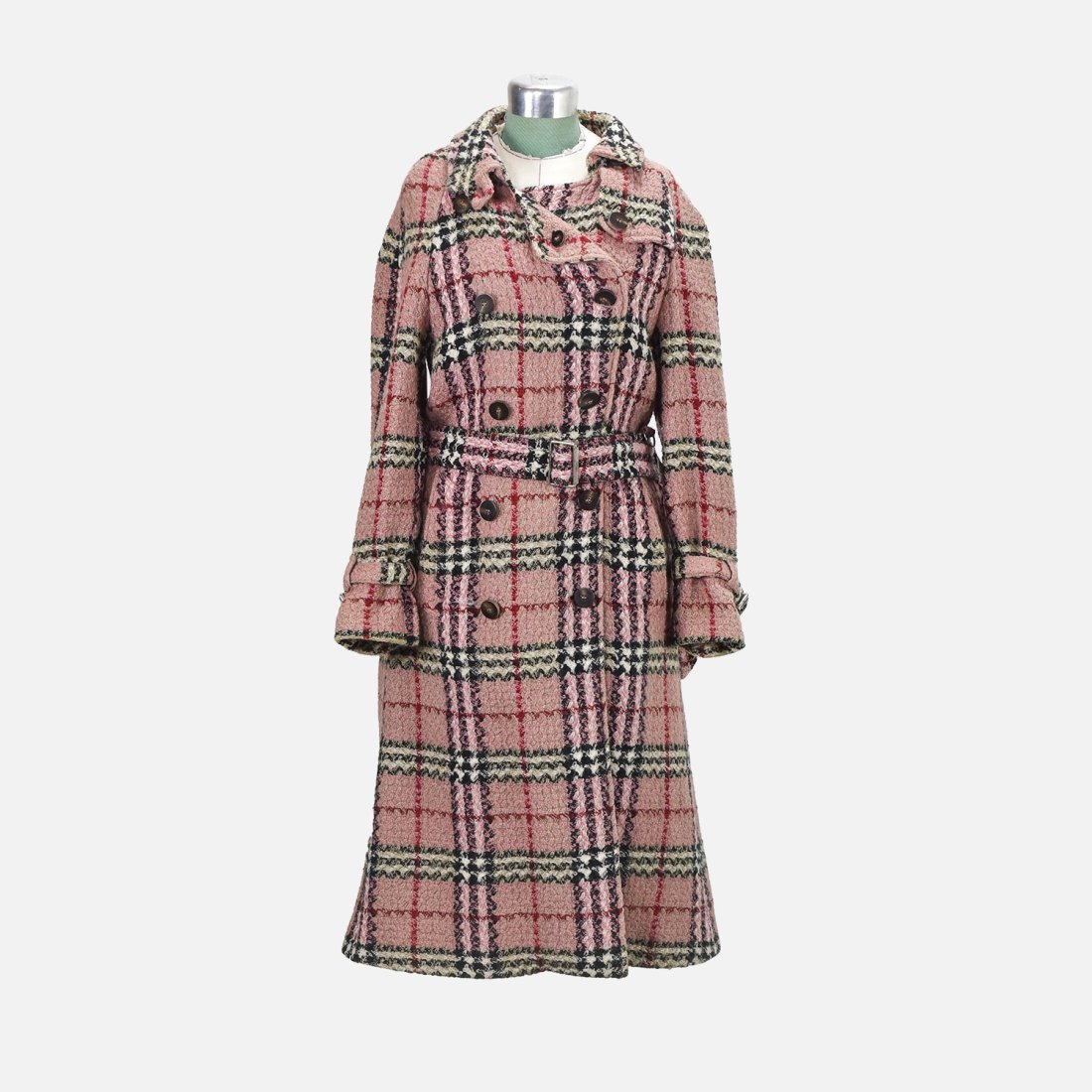 BURBERRY LONDON Wool Pink Plaid Trench Coat Size 8 (1 of 12)