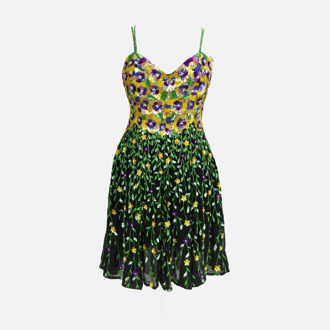 RIAZEE BOUTIQUE Vintage Couture Floral Garden Pansy Sequin Beaded Dress (1 of 15)