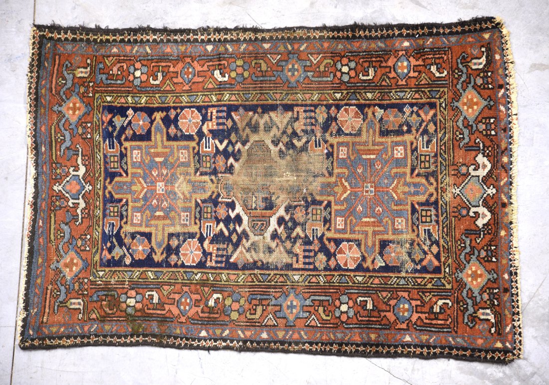 Antique Wool Turkish Geometric Area Throw Rug 4'4" x 3' (1 of 9)