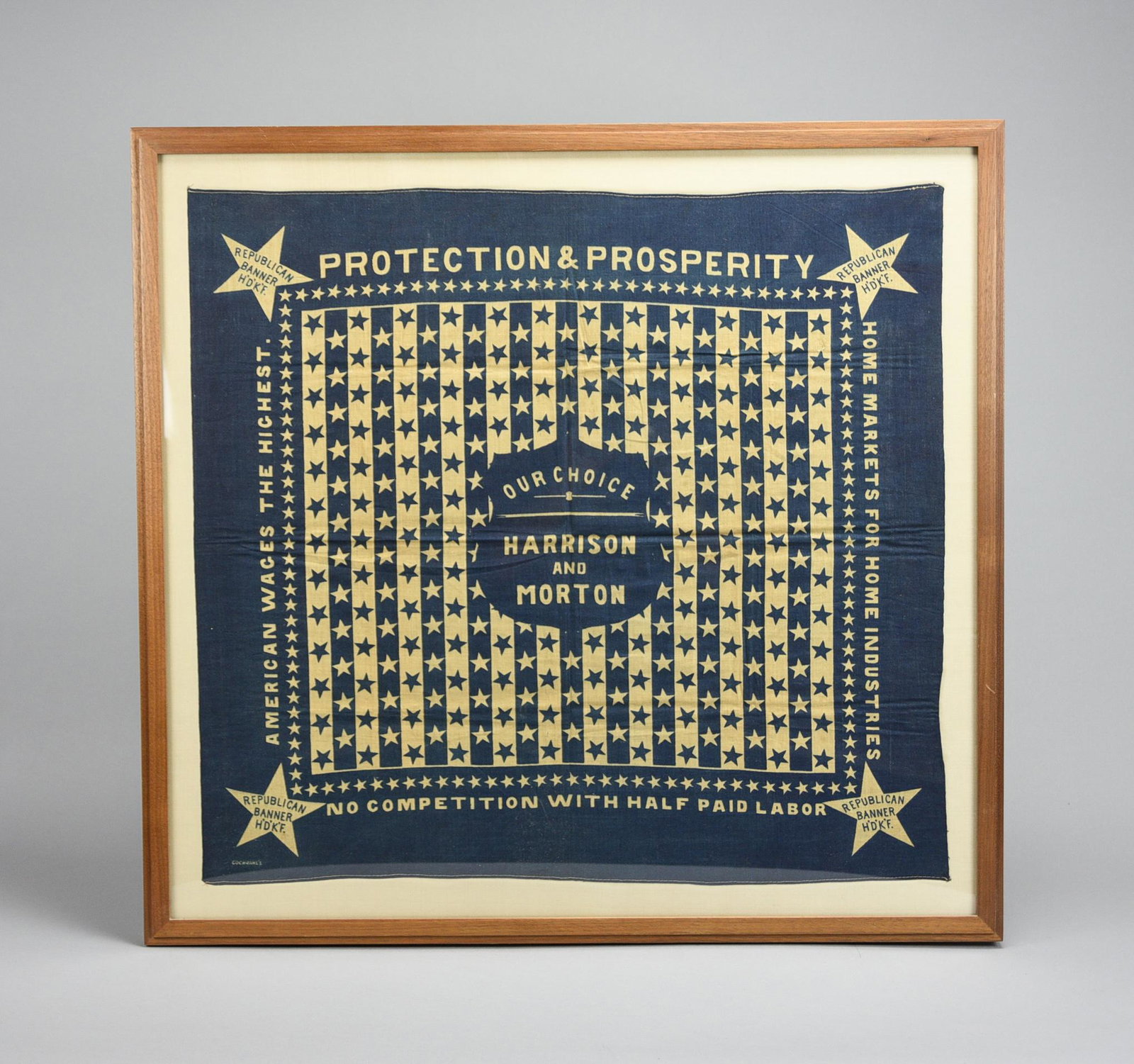 Benjamin Harrison-Morton "Our Choice" Presidential Campaign Cotton Kerchief c1888 (1 of 10)