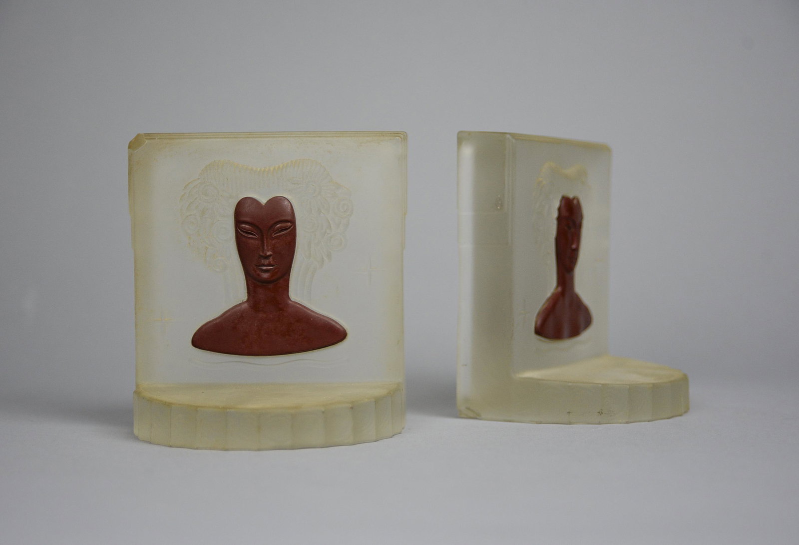 1930s Art Deco Frosted Glass Book Ends: Art Deco Book Ends