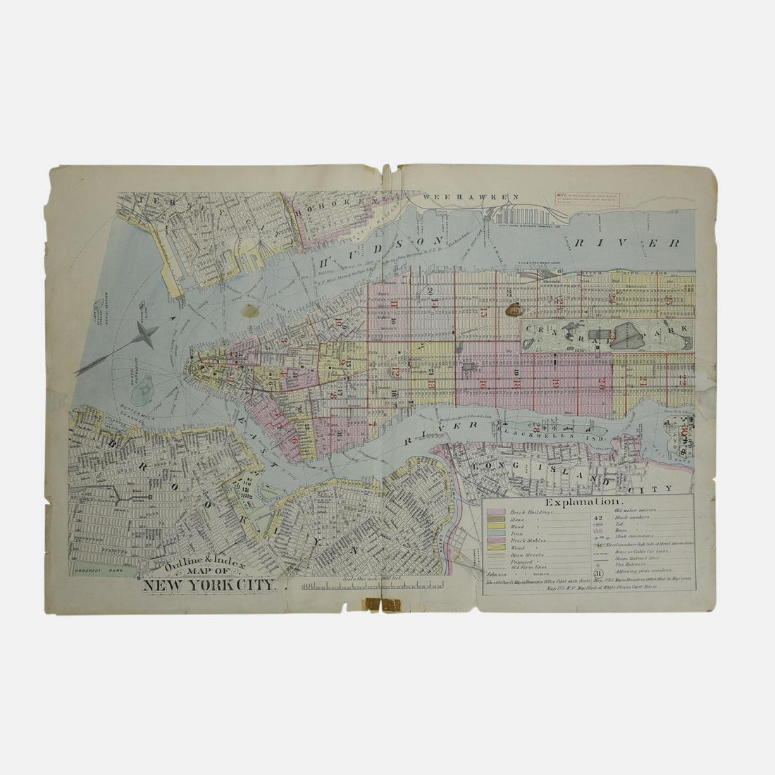 "Outline & Index Map of New York City" New York: E. Robinson Co., 1885 (1 of 8)