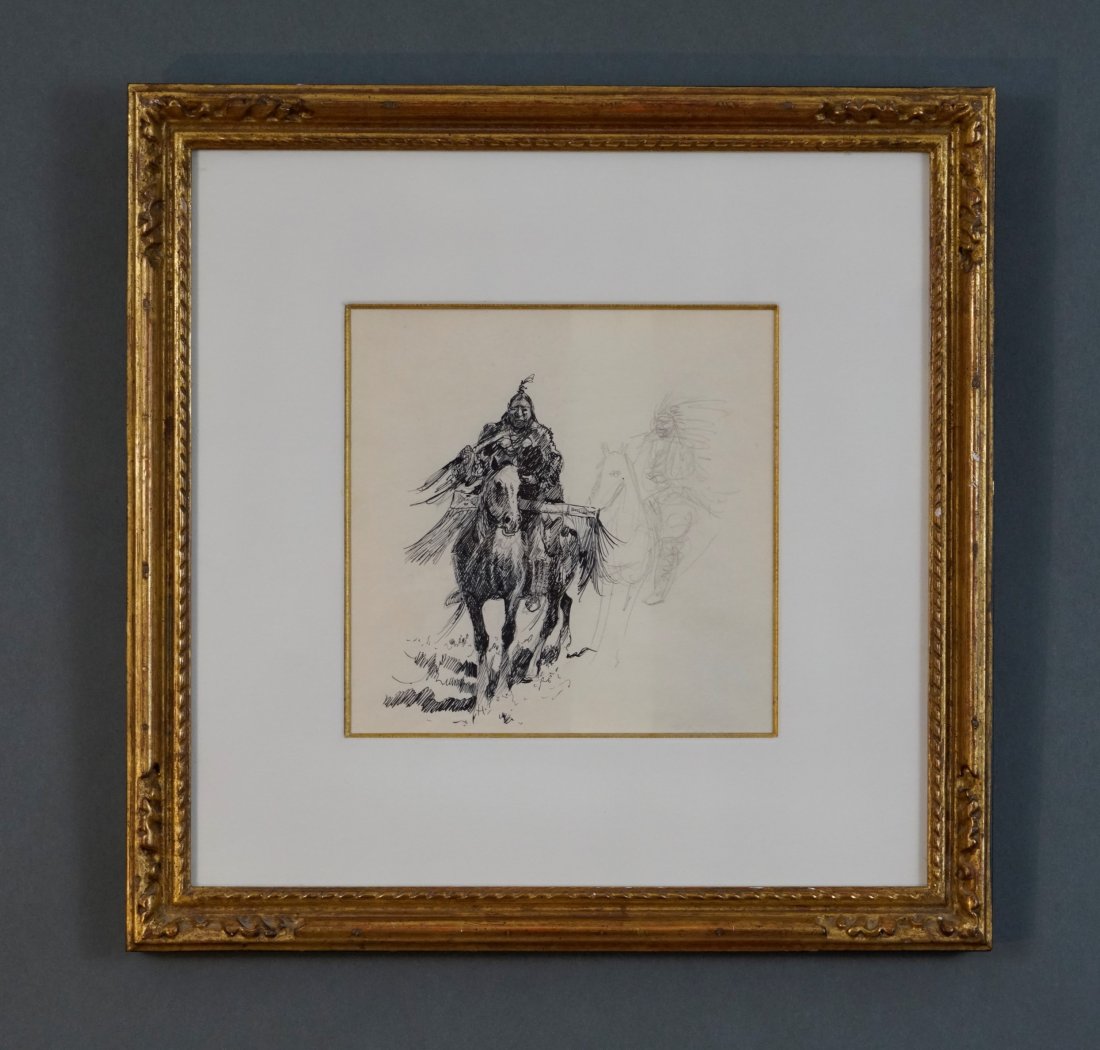 Borein, Edward. Attrib. COMANCHE Pen and Ink Drawing (1 of 2)