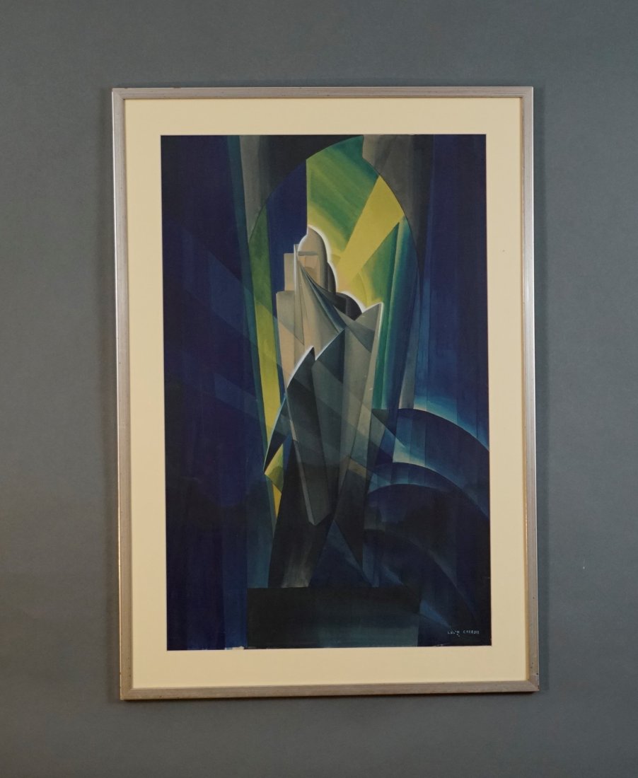 Carrol, Leon V. 1920s ART DECO CUBIST LANDSCAPE Watercolor Gouache on Paper (1 of 6)