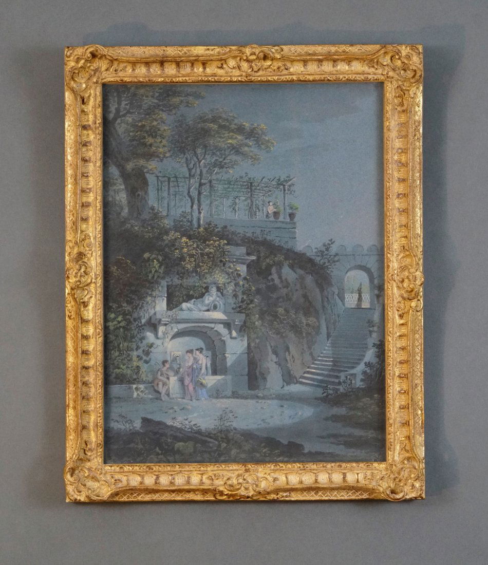 Unknown Artist ITALIAN NIGHT SCENE Watercolor Gouache Painting (1 of 2)