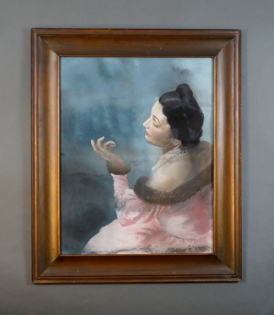 1930s Portrait of a Beautiful Woman Oil Pastel on Paper (1 of 5)