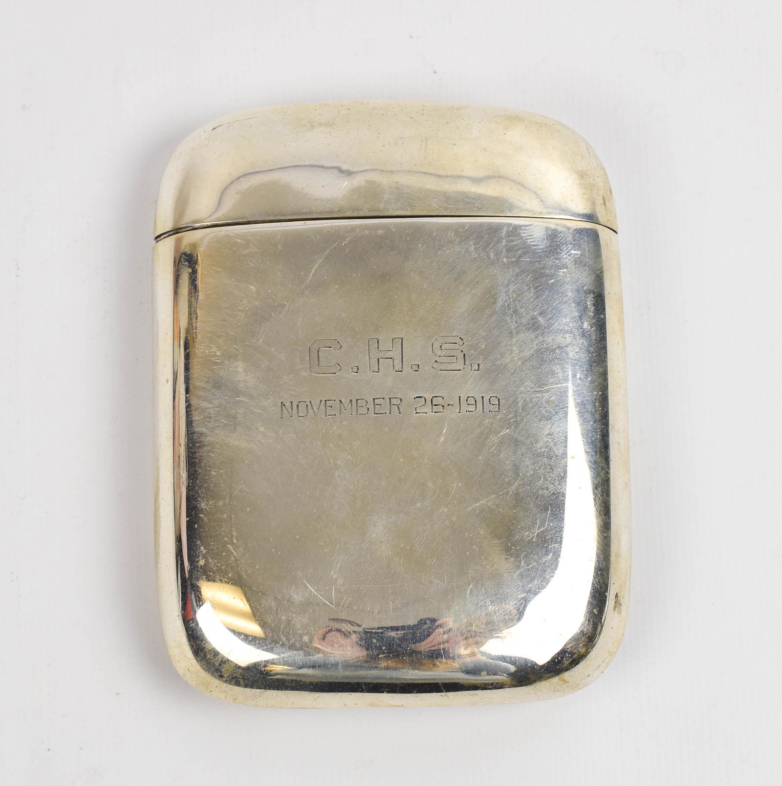 Brand Chatillon Sterling Silver Flask: Weight: 109 grams. Monogram, unusual construction inside.
