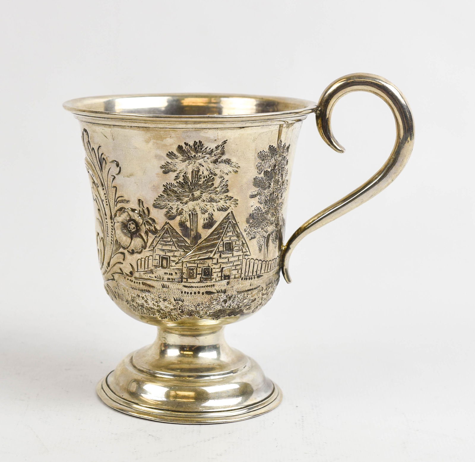 George Sharp for Bailey & Co. Landscape Coin Silver Mug Circa 1850: Weight: 97 grams. Philidelphia.