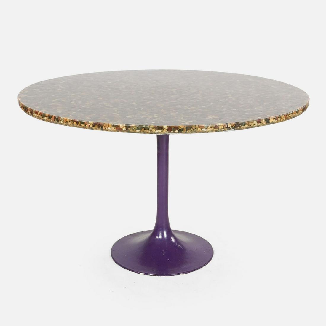 Natural Stone and Resin Round Table MCM: In the style of Pierre Giraudon. Saarinen style base, base has been replaced see photos.