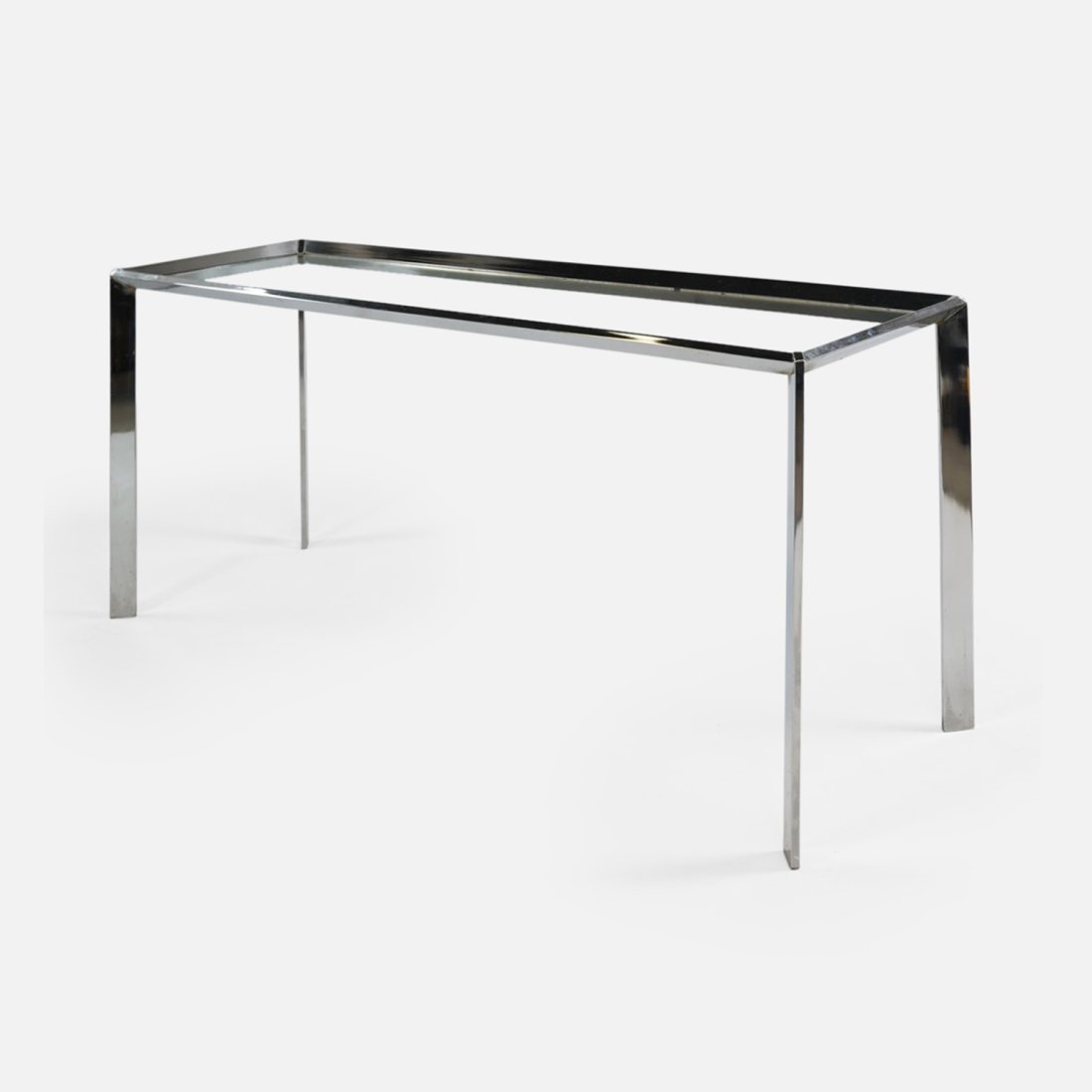 Chrome Steel and Glass Console Table MCM: Very good condition with no breaks or repairs.