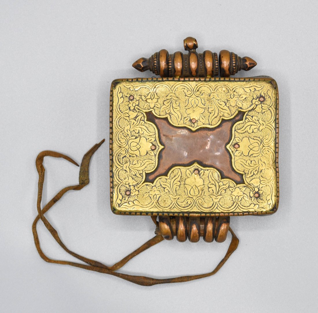 18th-19thC Tibet Copper and Brass Gahu Gau Amulet Prayer Box Pendant (1 of 10)