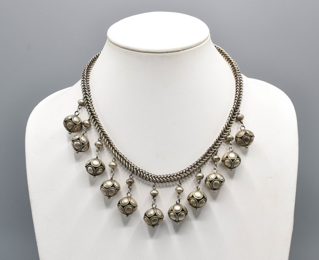 Fine Indian Naga Silver Bell Necklace with Square Chain Links (1 of 5)