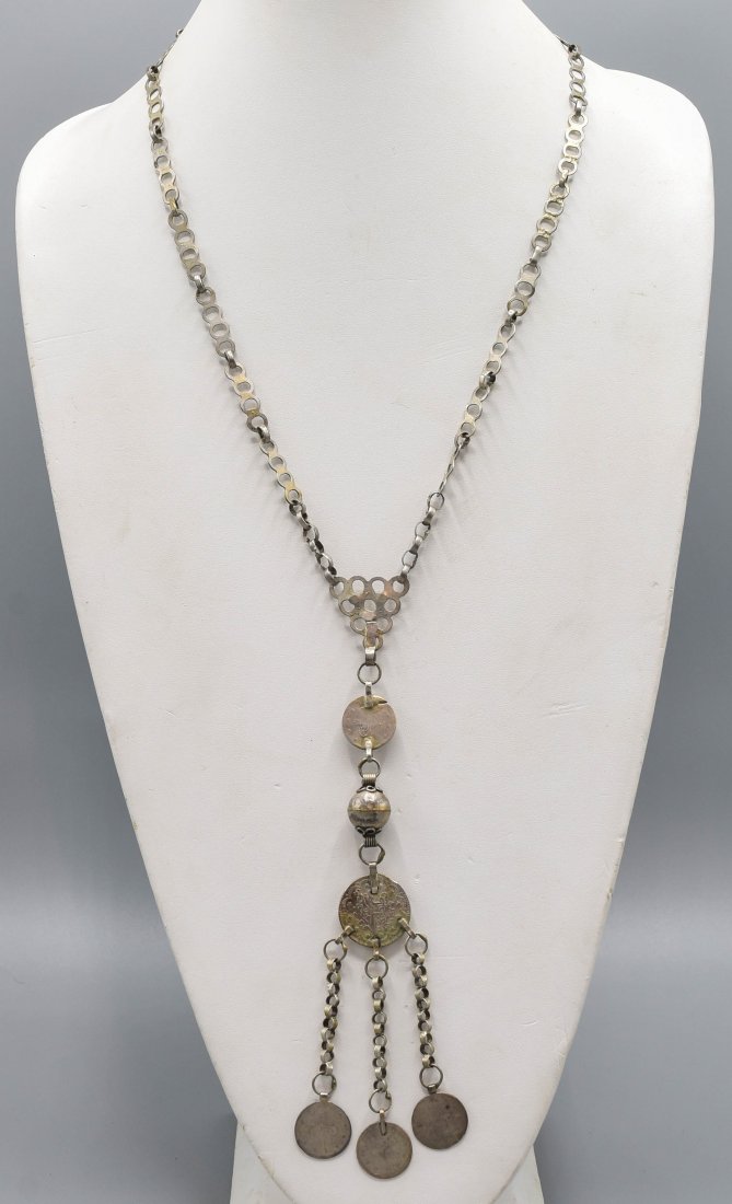 Old Bedouin Silver Coin Long Pendant Necklace (1 of 9)