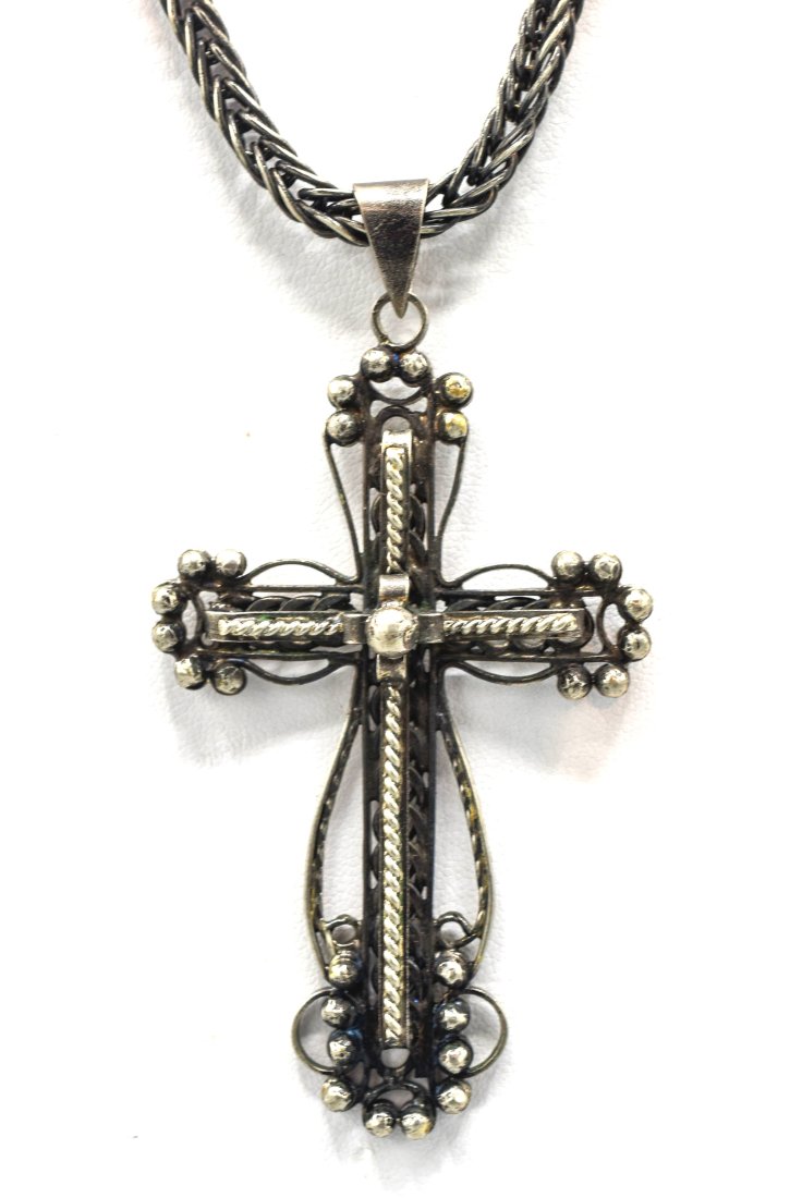 Antique Silver Christian Cross Pendant Necklace India (1 of 6)