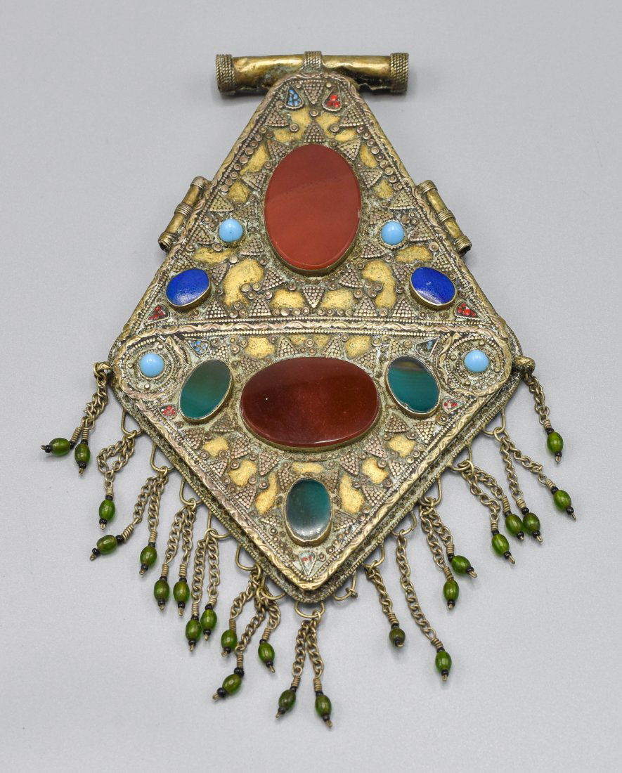 Old Kazak Gilt Silver and Glass Pendant (1 of 10)