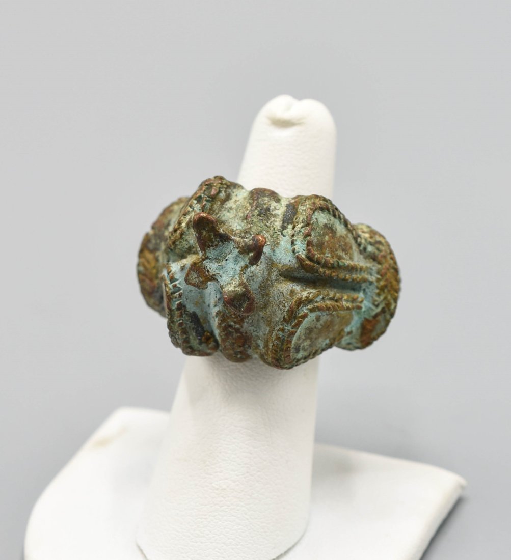 Antique African Bronze Talisman Ring Bird Crown (1 of 8)