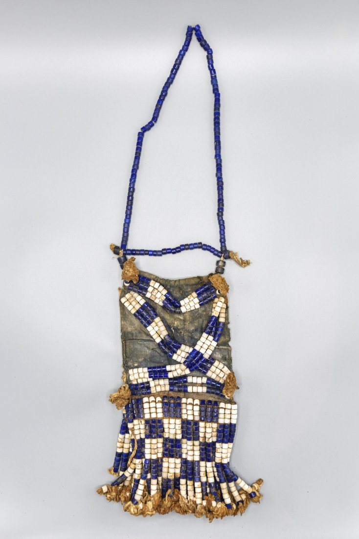 Old African Amulet Beaded Necklace Bag (1 of 4)