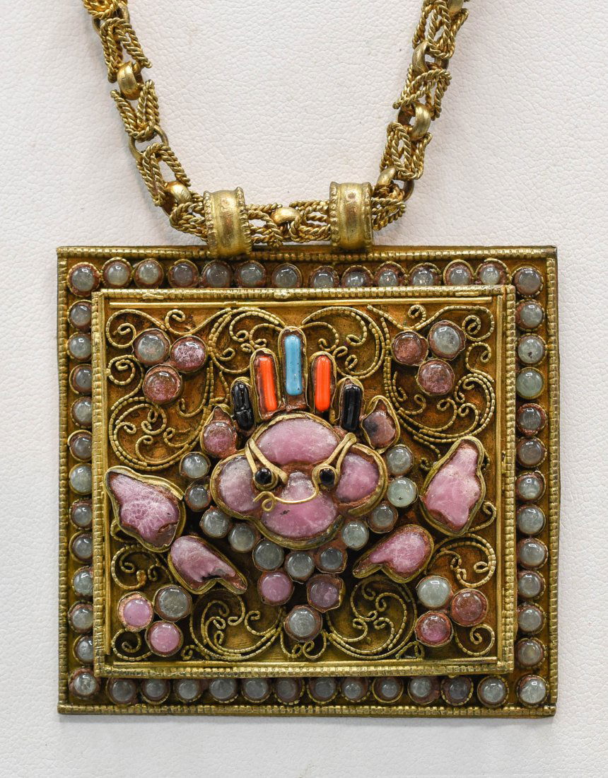 Vintage Tibet Brass Gau Amulet Pendant Necklace (1 of 4)