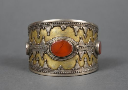 Antique Kazak Gilt Silver Cuff Bracelet with Red Glass Stones (1 of 8)