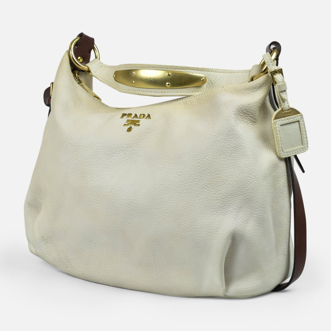 PRADA pebbled leather Zip Top Hobo Shoulder Bag: Includes dust bag.