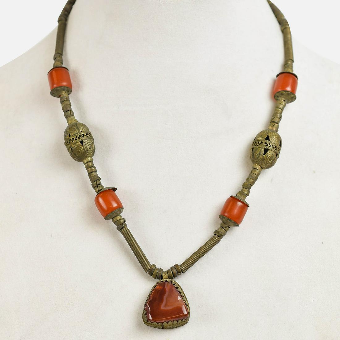 CARNELIAN NECKLACE  Antique Tribal  Silver, Bakelite and Carnelian Beaded (1 of 8)