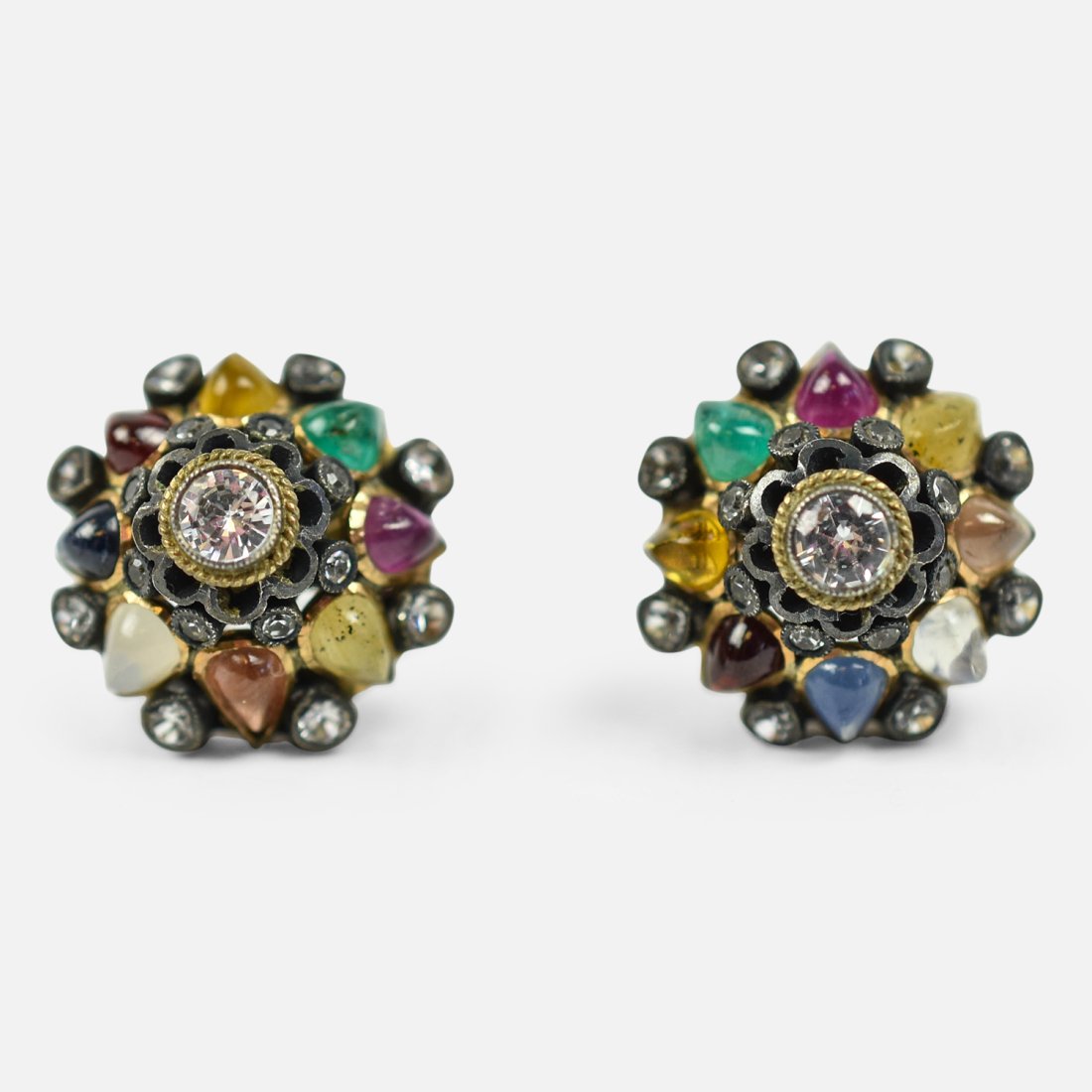 PRINCESS EARRINGS Vintage 10K Gold Multi Gemstone  Screw Back Statement Earrings (1 of 6)