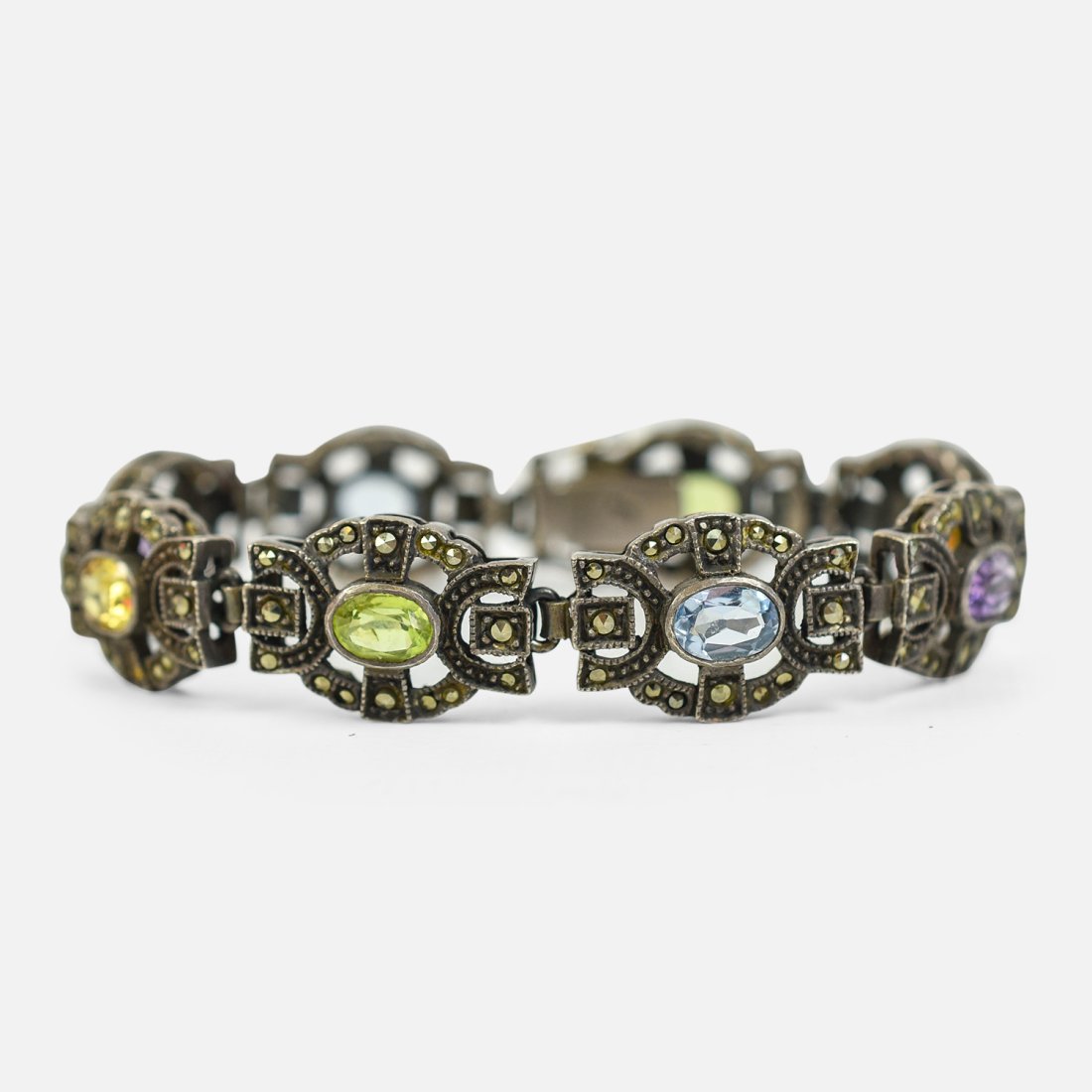 MARCASITE BRACELET  Silver Multicolor Gemstone 7" Bracelet (1 of 5)