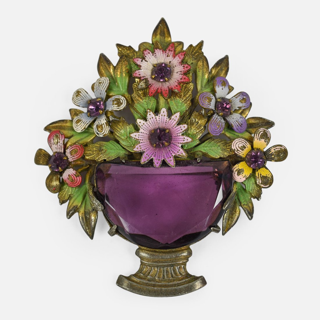 JELLY BELLY BROOCH Vintage Costume Enamel  Rhinestone Basket of  Flowers Brooch Pin (1 of 5)