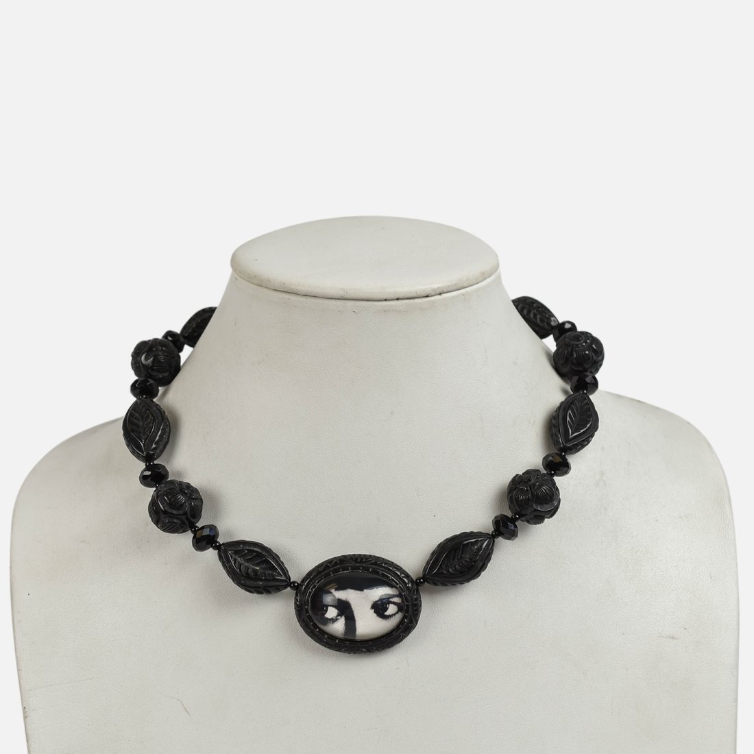 HOTCAKES DESIGN Sterling Silver Carved Resin Statement Necklace Fornasetti Style (1 of 6)