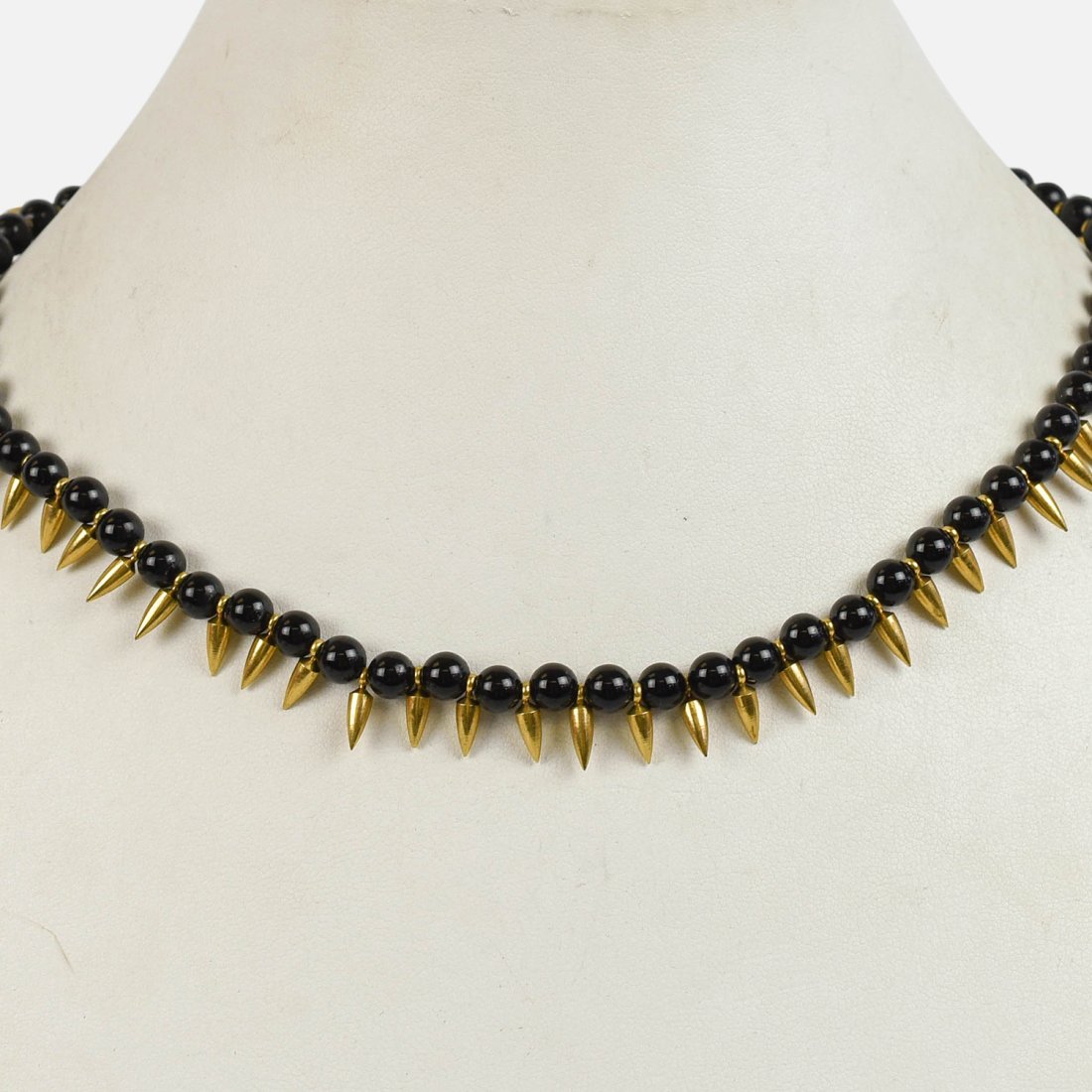 SPIKE NECKLACE Glass Bead & Gold Tone Metal Statement Necklace (1 of 4)